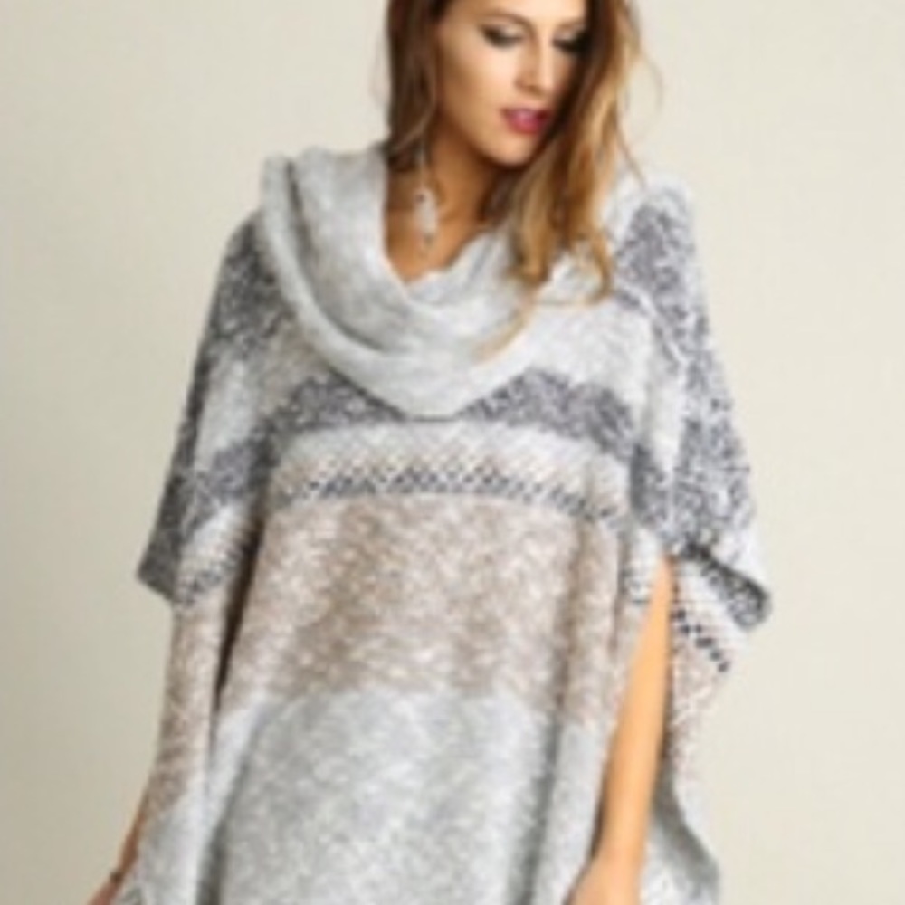 🍃💕Silky Slub Knit Cowl Neck Poncho - Picture 2 of 5